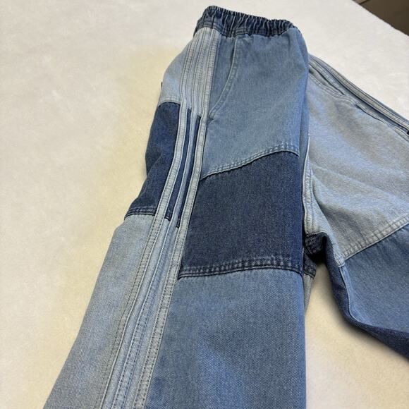 Adidas X KSENIASCHNAIDER Patchwork Wide Leg Denim High Rise Blue Jeans Size L - Picture 8 of 16